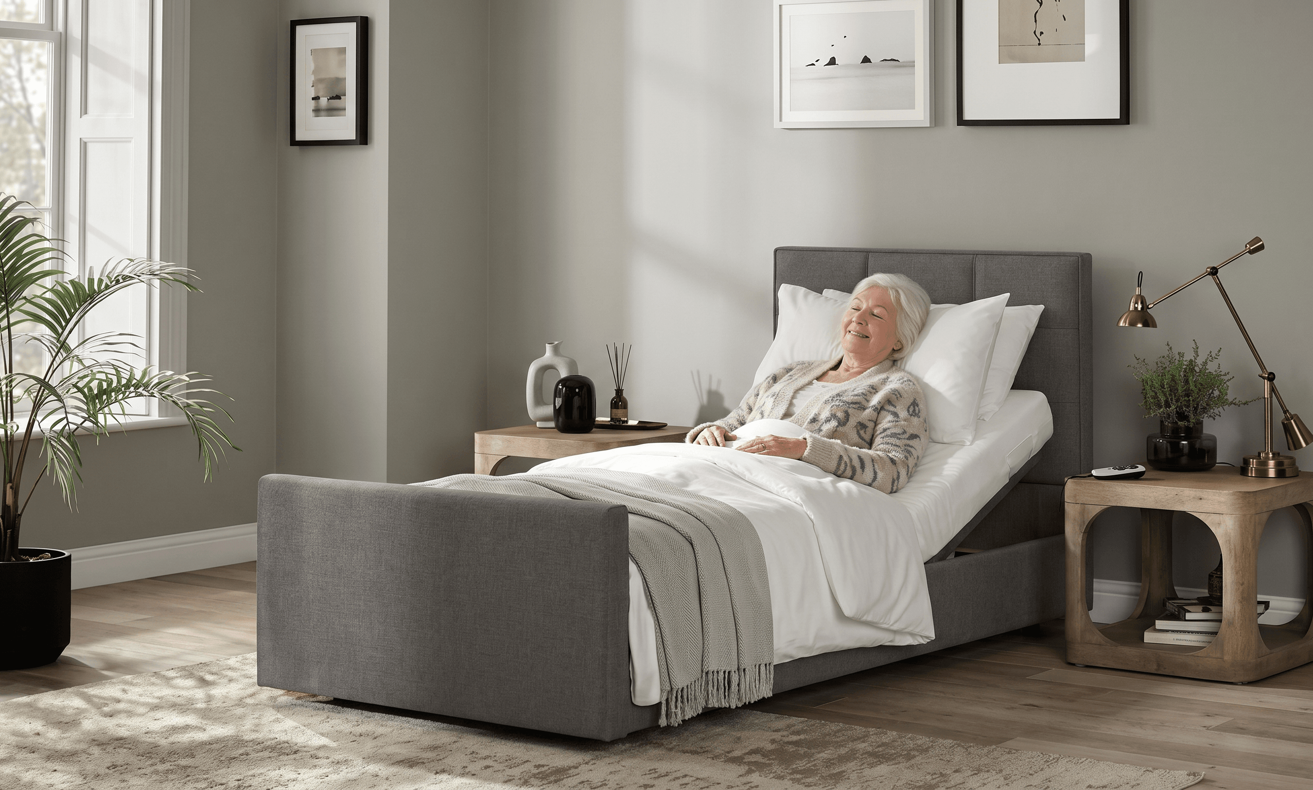 Adjustable Bed with Elderly Lady user